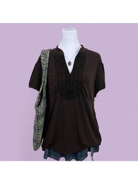y2k brown whimsygoth boho grunge stretchy capsule elevated basic top